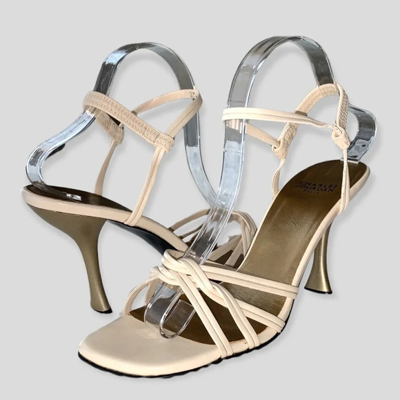 CHARLES JOURDAN Paris Nude Strappy Square Toe Leather Heels, 9.5 - Picture 1 of 15